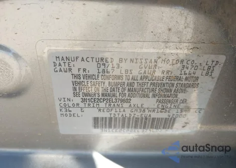 2014 Nissan Versa Note Sv z USA, uszkodzony, nr VIN 3N1CE2CP2EL379602